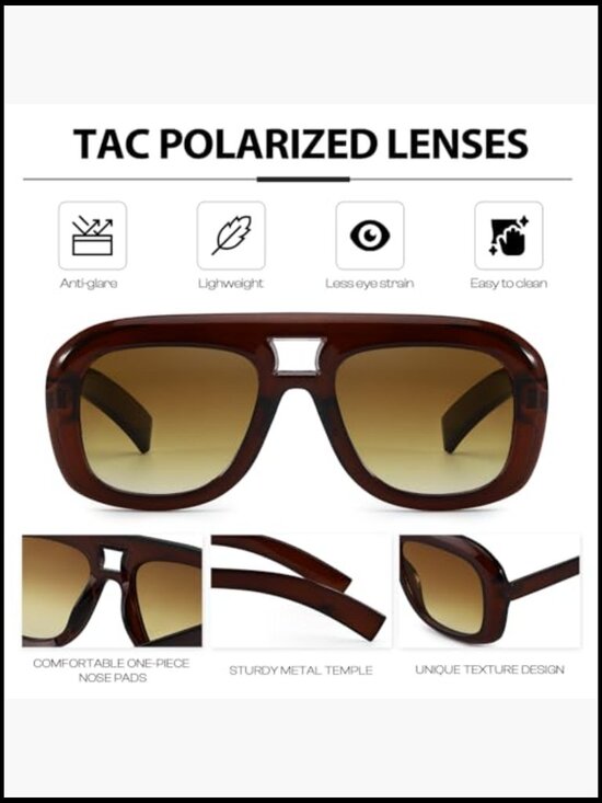 Oversized Aviator Sunglasses with UV Protection Polarized Lenses